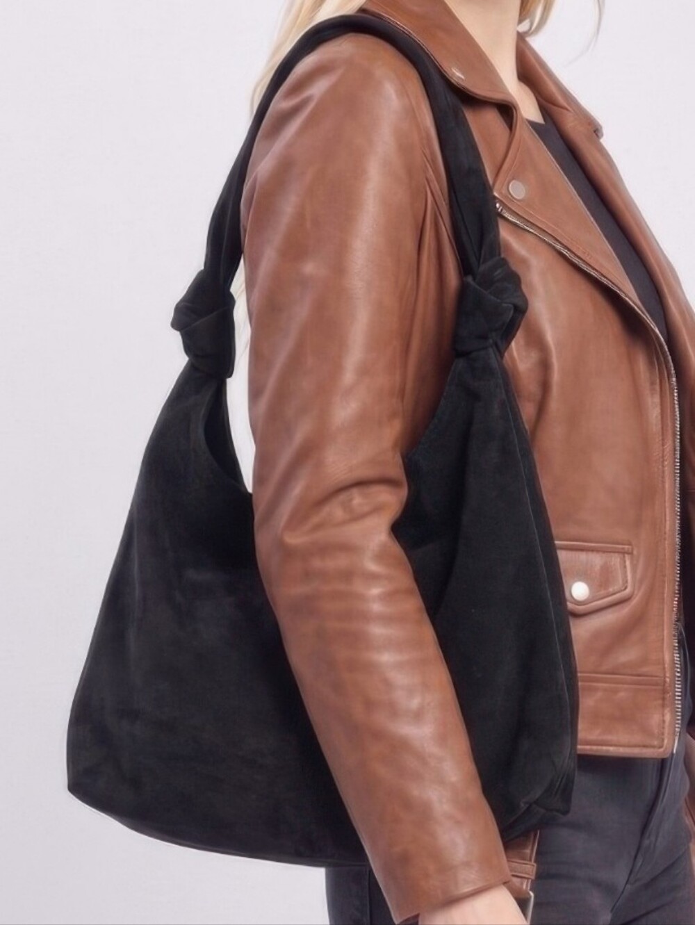 Everyday Faux Suede Hobo Bag in Black